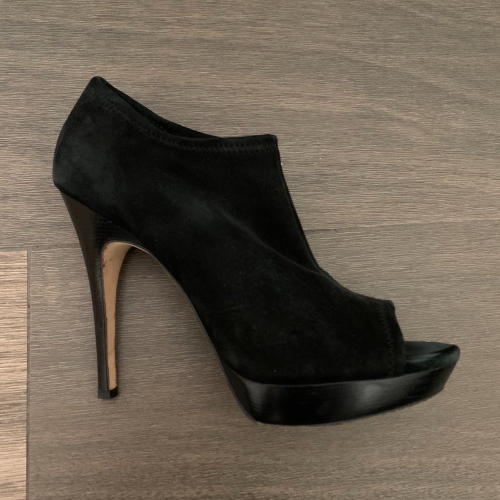Via Spiga Black Suede Peep Toe Bootie